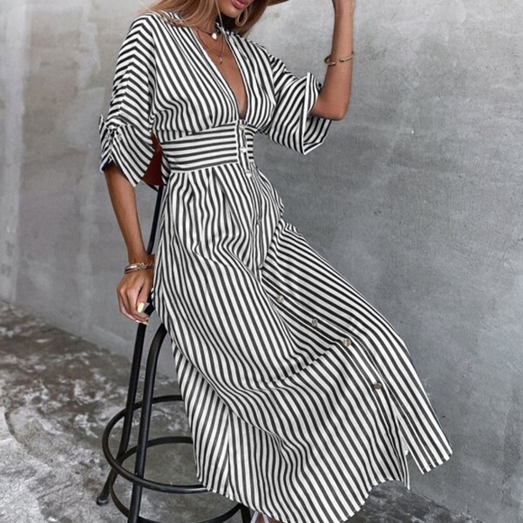 BellanBlue Black and White Striped Maxi Dress - Picture 3 of 6